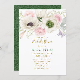 Blush Pink Peony Anemone Gold Vrijgezellenfeest Kaart