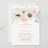 Blush Pink Peony Anemones Flower Gold Weddenschap Kaart (Voorkant)