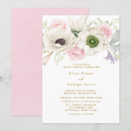Blush Pink Peony Anemones Flower Gold Weddenschap Kaart