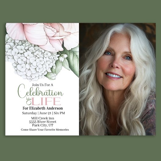 Blush Pink Peony Celebration Of Life Invitation Kaart