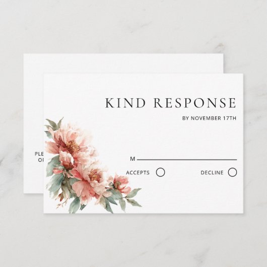 Blush Pink Peony Coral Red QR Code Wedding RSVP Kaartje (Voorkant / Achterkant)