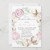 Blush Pink Peony Cotton Bridal Shower Invitation Kaart (Voorkant)