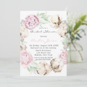 Blush Pink Peony Cotton Bridal Shower Invitation Kaart (Staand voorkant)