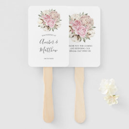 Blush Pink Peony Cream Cotton Weddenschap Handwaaier