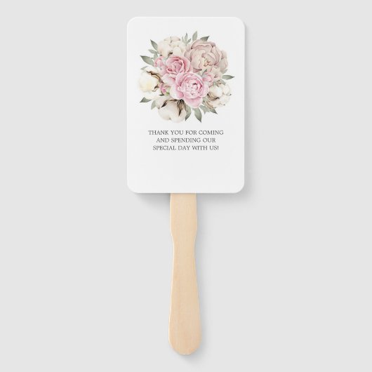 Blush Pink Peony Cream Cotton Weddenschap Handwaaier (Achterkant)