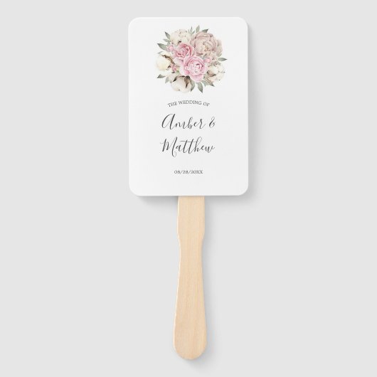 Blush Pink Peony Cream Cotton Weddenschap Handwaaier (Voorkant)