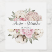 Blush Pink Peony Cream Cotton Weddenschap Wijn Etiket (Enkel label)