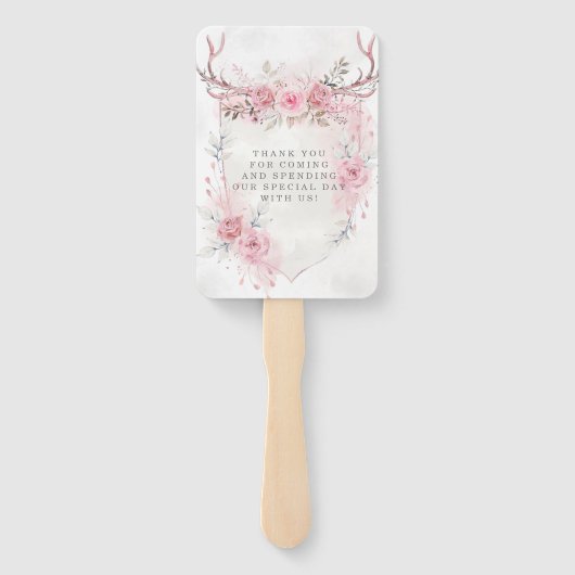 Blush Pink Peony Deer Antlers Weddenschap Handwaaier (Achterkant)
