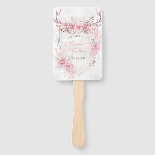 Blush Pink Peony Deer Antlers Weddenschap Handwaaier (Voorkant)