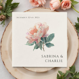 Blush Pink Peony Elegant Floral Wedding Servet