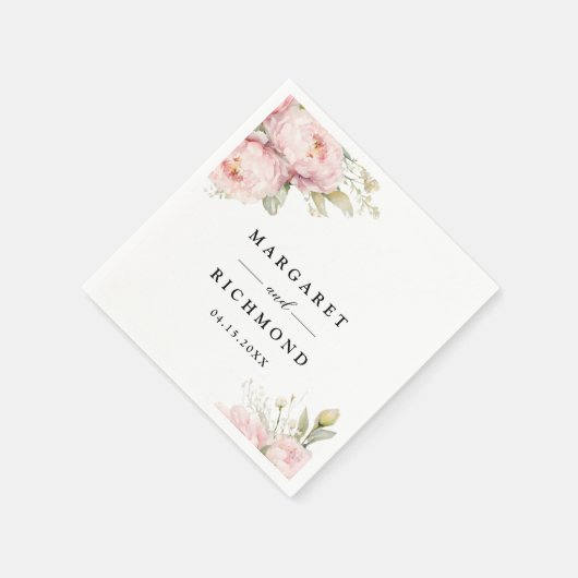 Blush Pink Peony Elegant Waterverf Floral Wedding Servet (Hoek)