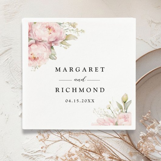Blush Pink Peony Elegant Waterverf Floral Wedding Servet