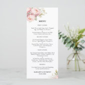 Blush Pink Peony Elegant Waterverf Wedding Menu (Staand voorkant)