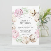 Blush Pink Peony en Cotton Wedding Invitations (Staand voorkant)