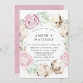 Blush Pink Peony en Cotton Wedding Invitations (Voorkant / Achterkant)