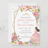 Blush Pink Peony en Lily Quinceanera Birthday Kaart (Voorkant)