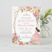 Blush Pink Peony en Lily Quinceanera Birthday Kaart (Staand voorkant)