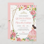 Blush Pink Peony en Lily Quinceanera Birthday Kaart (Voorkant / Achterkant)