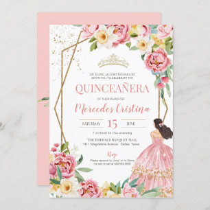 Blush Pink Peony en Lily Quinceanera Birthday Kaart