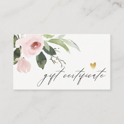 Blush Pink Peony Flora Waterverf Cadeaubon Visitekaartje (Voorkant)