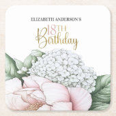 Blush Pink Peony Floral 18th Birthday Kartonnen Onderzetters (Voorkant)