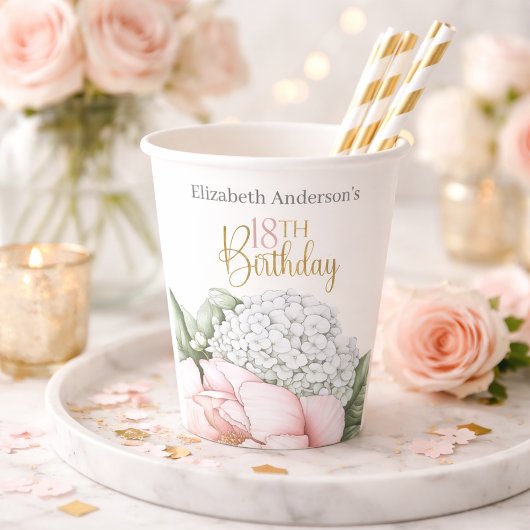Blush Pink Peony Floral 18th Birthday  Papieren Bekers