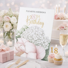 Blush Pink Peony Floral 18th Birthday  Reclamebord Met Voetstuk