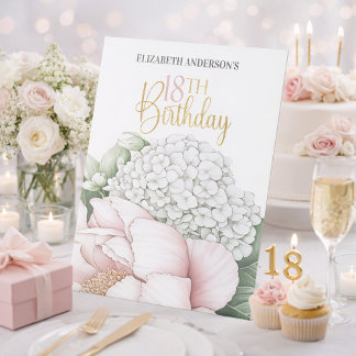 Blush Pink Peony Floral 18th Birthday  Reclamebord Met Voetstuk