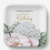 Blush Pink Peony Floral 21st Birthday  Papieren Bordje (Voorkant)