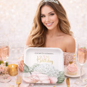 Blush Pink Peony Floral 21st Birthday  Papieren Bordje