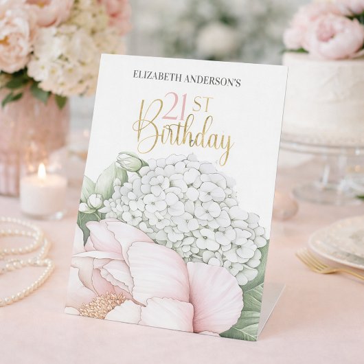 Blush Pink Peony Floral 21st Birthday  Reclamebord Met Voetstuk