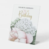 Blush Pink Peony Floral 21st Birthday  Reclamebord Met Voetstuk (Voorkant)