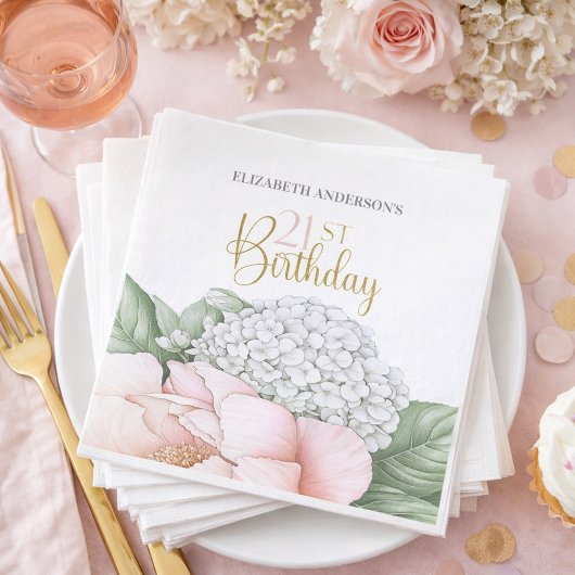 Blush Pink Peony Floral 21st Birthday  Servet