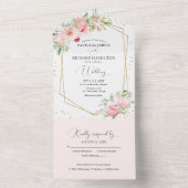 Blush Pink Peony Floral Geometric Wedding All In One Uitnodiging (Binnen)