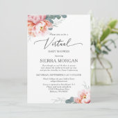 Blush Pink Peony Floral Virtual Baby shower Kaart (Staand voorkant)