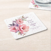 Blush Pink Peony Floral Wedding Onderzetter (Schuin)