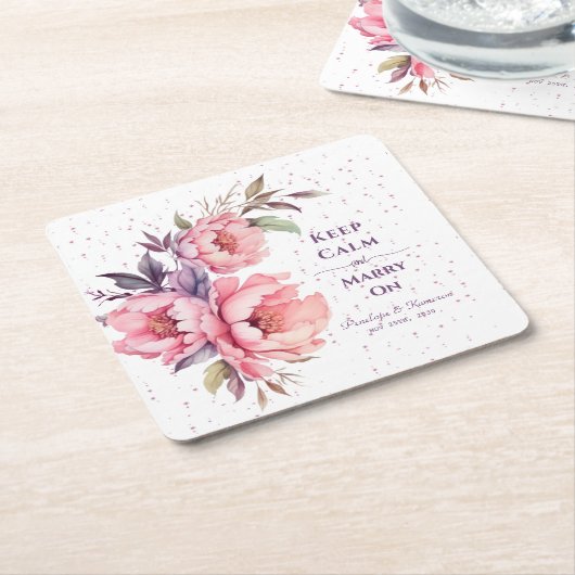 Blush Pink Peony Floral Wedding Onderzetter (Schuin)