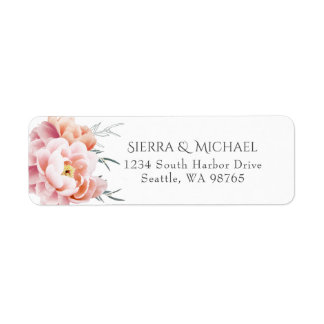 Blush Pink Peony Floral Wedding Return Address Etiket