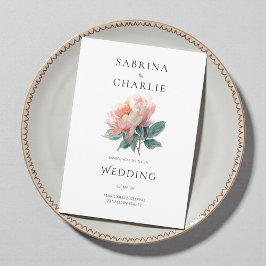 Blush Pink Peony Flower Elegant Botanical Wedding Kaart
