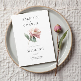 Blush Pink Peony Flower Elegant Botanical Wedding Kaart