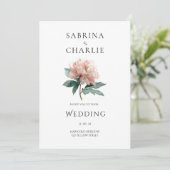 Blush Pink Peony Flower Elegant Botanical Wedding Kaart (Staand voorkant)