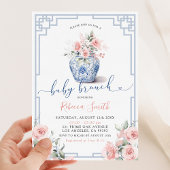 Blush Pink Peony Flowers Chinoiserie Baby Brunch Kaart