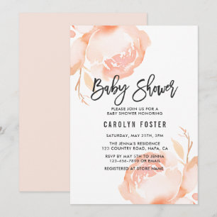 Blush Pink Peony Girl Baby shower Invitation Kaart