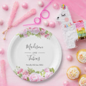 Blush Pink Peony Greenery Floral Wedding Papieren Bordje (Feest)