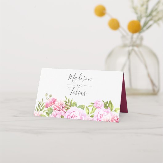 Blush Pink Peony Greenery Floral Wedding Plaatskaartje (Achterkant)
