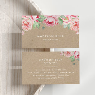 Blush Pink Peony Kraft Visitekaartje