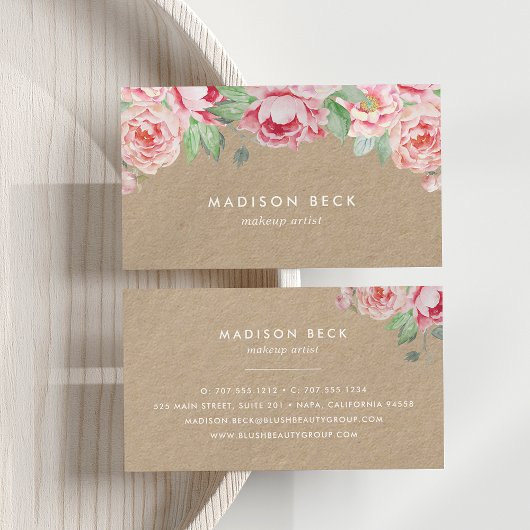 Blush Pink Peony Kraft Visitekaartje