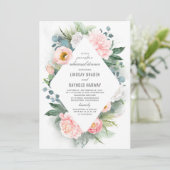 Blush Pink Peony Lijst Floral repesal Dinner Kaart (Staand voorkant)