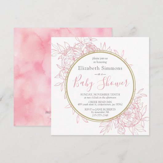 Blush Pink Peony Modern Floral Toile Baby shower Kaart (Voorkant / Achterkant)
