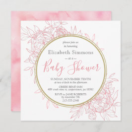 Blush Pink Peony Modern Floral Toile Baby shower Kaart